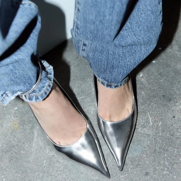 NEW! Zara Silver Metallic Heels Size 42 - Picture 2 of 13